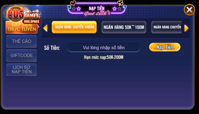 Hướng dẫn nạp tiền tại nền tảng
